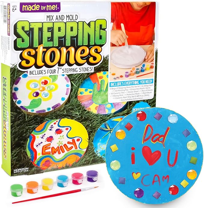 Made By Me Mix & Mold Your Own & Make 4 DIY Personalized Stepping Stones, Great Spring & Summer Weekend Activity, Perfect Keepsake, Birthday Party Idea for Kids Ages 5, 6, 7, 8, 9, Multicolor