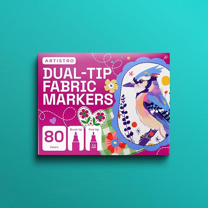 ARTISTRO 80 Dual-Tip Fabric Markers - Fabric Decorating Kit - Permanent for Clothes - No Bleed Pens for T-Shirts, Bags, Textile, Canvas, and More (Brush Tip and Fine Tip)