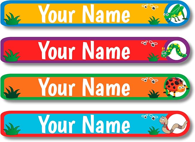 Lovable Labels Personalized Labels for Kids (120 Labels) - Waterproof Dishwasher Safe Peel and Stick Labels are Great for School Supplies Daycare Camp Bottles (Don't Bug Me)