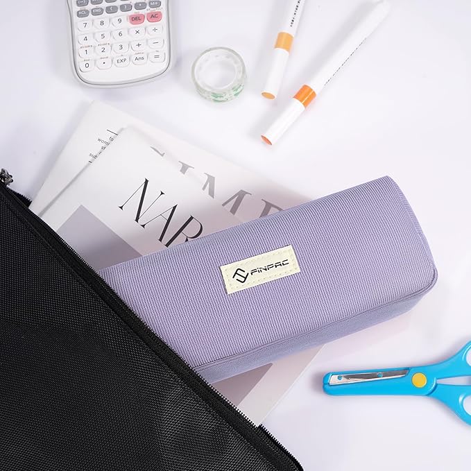 FINPAC Pencil Case, Corduroy Aesthetic Makeup Bag, Cute Kawaii Pen Bag Pouch Holder Box Organize for Study, Office, or Travel (Purple)