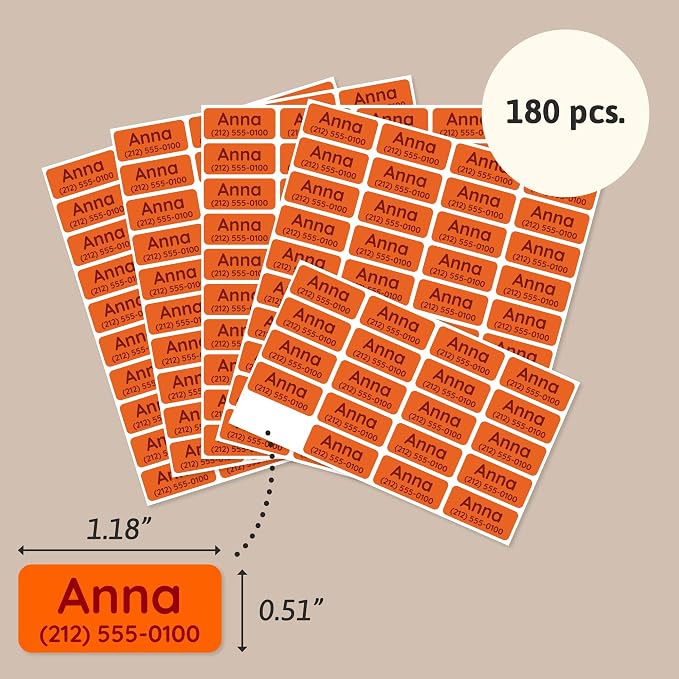 TeddyLabels - Clothing Labels for Nursing Home (180) – Self-Adhesive Name Tags for Clothes and Personal Items. Personalized Labels for Daycare, Nursing Homes, and Laundry Use - Orange