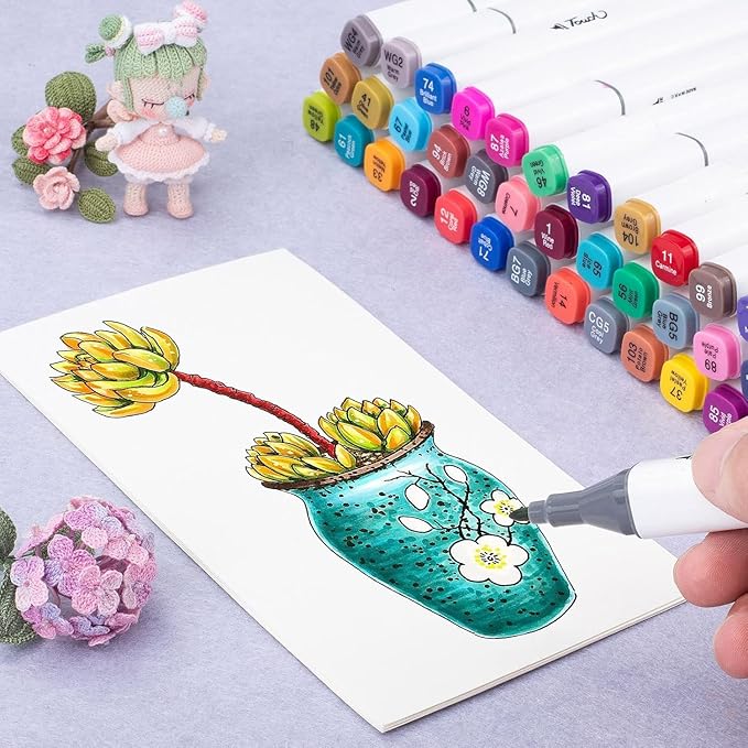 Brillcolors 262 Colors Alcohol Markers Set with Base Dual Tip Drawing Markers for Comics Coloring Sketching Illustration (262 White) -Refillable