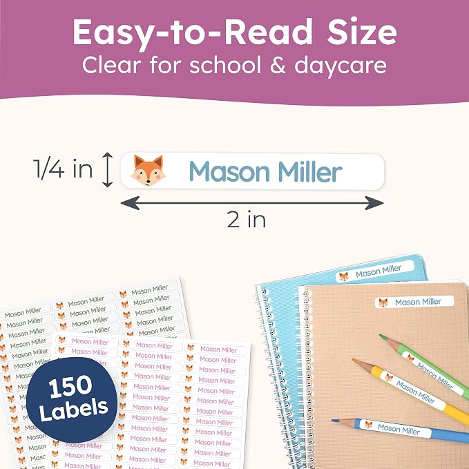 Personalized Kids Name Labels for Pencils White [150pcs] - Waterproof Name Stickers for School & Daycare - Pencil Custom Name Stickers - Children Name Stick On Labels for Pens (2.0”x0.3”)