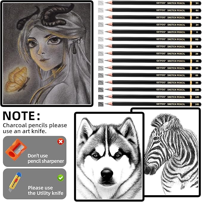 Drawing Sketching Pencil Set 21 Pack Art Pencil Kit with Graphite Pencils (14B-5H), Charcoal Pencil, Ideal for Shading, Blending, Drawing Set for Beginners & Pro Artists