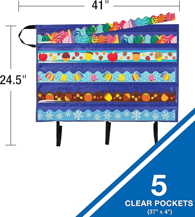 Carson Dellosa Teacher Bulletin Board Border and Storage Pocket Charts Pack, Rectangular, Border and Holder, Classroom Teaching Supplies Solutions