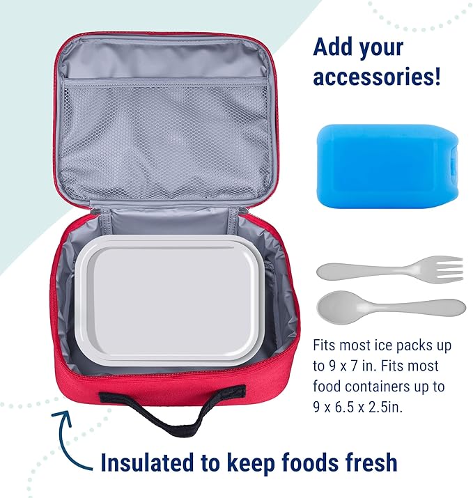 Wildkin Kids Insulated Lunch Box, Keeps Food Hot or Cold, BPA-Free with Mesh Pockets & Easy-Clean Lining – Ideal for School, Travel & Daycare – Cardinal Red