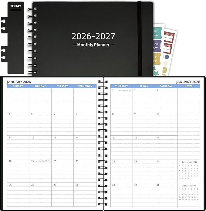 2026-2027 Monthly Planner(7.4'' x 9.6''), 18 Months Calendar Planner from Jan 2026-Jun 2027, 2026 Agenda with Pocket, 120GSM Paper, Black