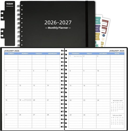2026-2027 Monthly Planner(7.4'' x 9.6''), 18 Months Calendar Planner from Jan 2026-Jun 2027, 2026 Agenda with Pocket, 120GSM Paper, Black