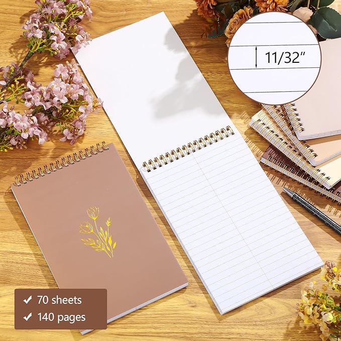 Gueevin 6 Pack Steno Pads, Top Spiral Notebooks 6 x 9 Inches,Brown