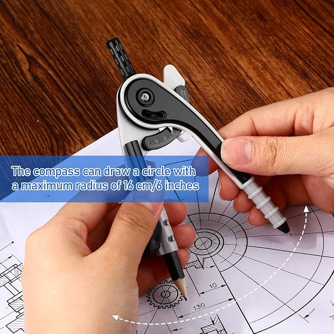 Zonon 2 Pcs Student Protractor and Compass, Student Geometry Math Set Drawing Compass and 180 Degree 6 Inch Protractor with Swing Arm for Drawing Measuring School Office (Black)