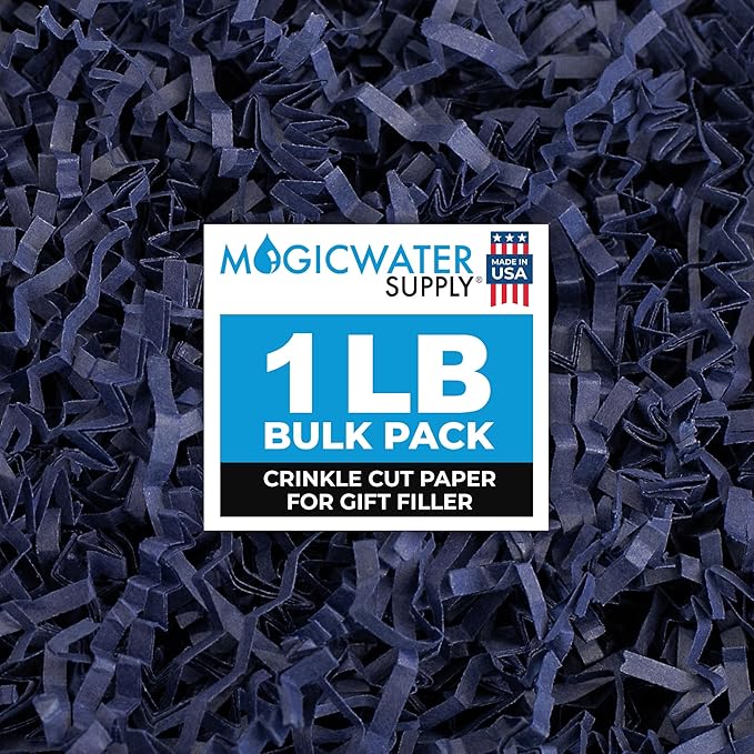 MagicWater Supply Crinkle Cut Paper Shred Filler-1LB Navy Blue-Decorative & Protective Packaging for Bridesmaid Gifts & Bridesmaid Proposal Gifts Holiday Stuffers Birthdays Wedding & Anniversaries