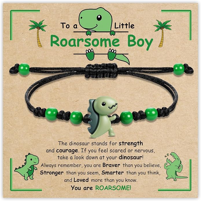 PEALICIOUS Dinosaur Bracelets for Boys, Back to School Birthday Son Gifts | First Day of Kindergarten Bracelet, Adjustable Dino Gifts Match Dinosaur Costume, Birthday Gifts for Boys Son Grandson