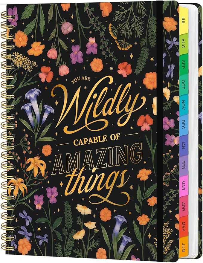 Academic Planner 2026–2027, Weekly & Monthly Calendar Planner, July 2026 – July 2027, Hardcover A5 (6.3" x 8.5") Agenda with Tabs, School Planner for Students & Teachers, Midnight Floral