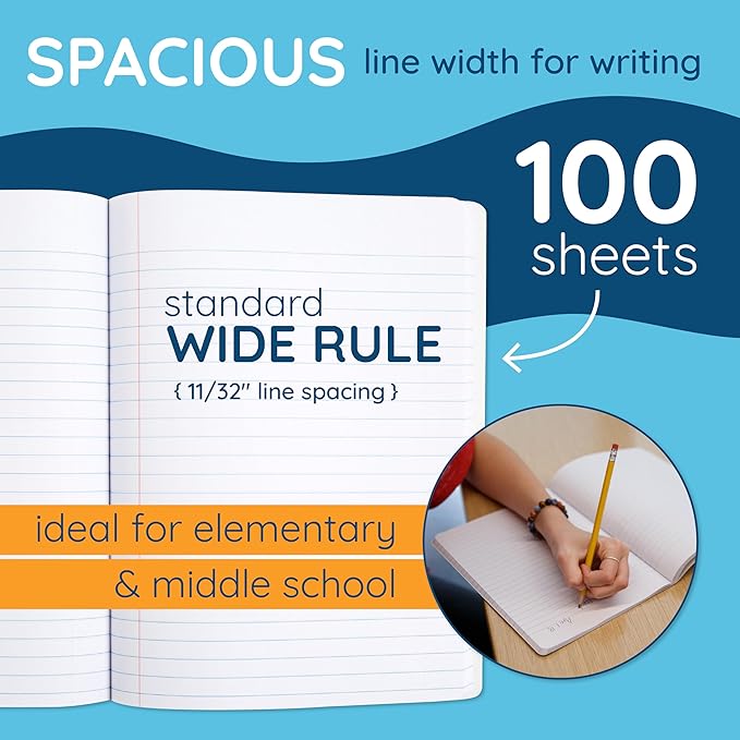 Blue Summit Composition Notebook Bulk, Assorted Color Composition Notebook Wide Ruled Bulk, Marble, 100 Sheets per Book, 24 Pack