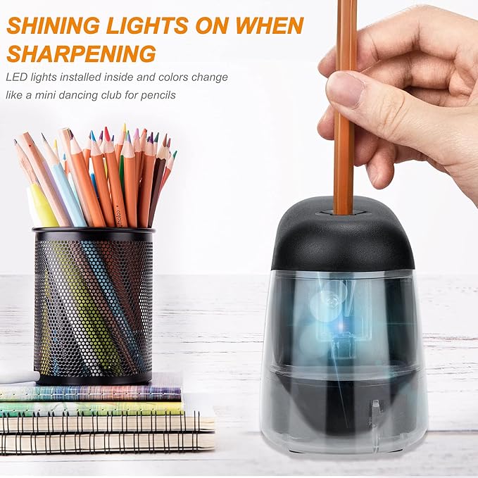 Eagle Electric Pencil Sharpener, Battery Powered Sharpener, LED Light Shinning During Sharpening, Portable, with Reusable and Replaceable Blade, Suitable for Kids, Ideal School Office Supplies (Black)