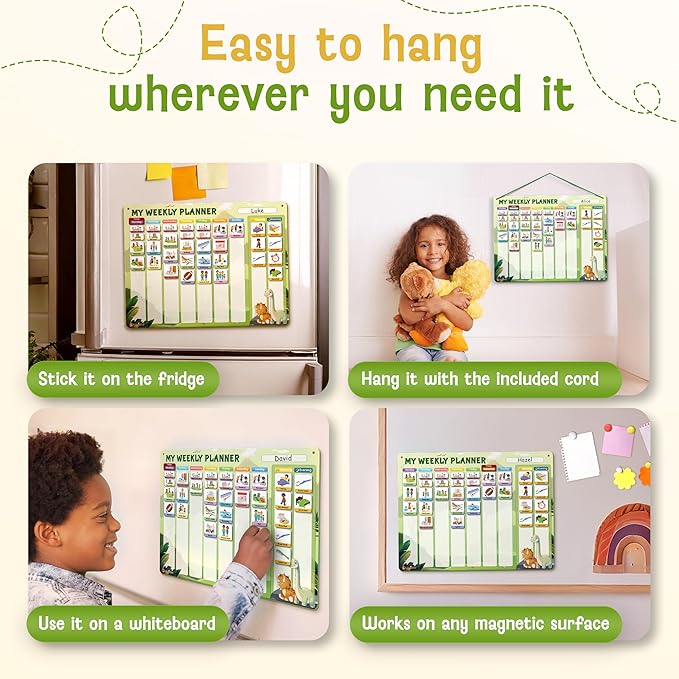 LIKARTO Visual Schedule for Kids - 2-in-1 Weekly + Daily Schedule - Magnetic Schedule with 188 Magnets and Magnetic Backing - Chore Chart Kids - Routine Chart for Toddlers, Autism, ADHD - Green