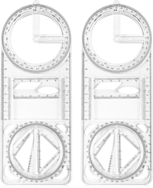 Zonon 2 Pack 6 Inch Protractor, Multifunctional Drawing Ruler Rotatable Mathematical Function Math Geometry Ruler Set, 360 Degree Protractor, Drafting Tools, Large Circle Protractors (Upgrade)