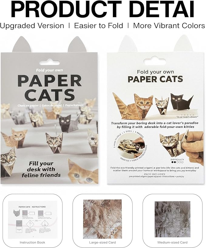 Origami Paper Cat Kit - 50pcs DIY Foldable Cute Cat Figurines, Japanese Stationery Style Fun Craft Activity, Desktop Decor for Cat Lovers