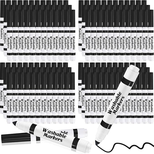 144 Pcs Black Washable Markers Bulk Broad Line Markers Set Classic Broad Tip Washable Drawing Pens for Kids, Teachers, Students, Party Favors, School Supplies, Donations
