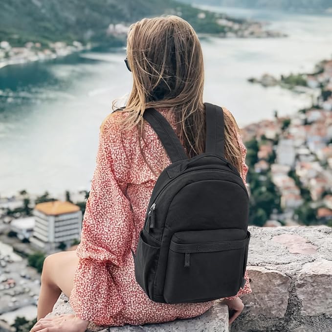G4Free Small Backpack for Women, lightweight Daypacks for Travel School | Water-resistant Nylon backpack, fits 13.3" laptop, Multi-pockets, Trolley strap, Comfy padded straps