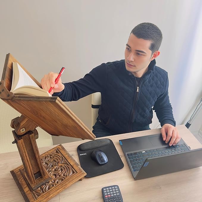 Adjustable Wooden Book Stand | Quran, Bible Holder Lectern | Cookbook Stand, Desktop Bookstand