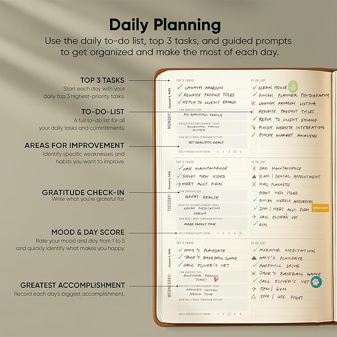 PRODUCTIVITY STORE Pro - Undated, 2025 Planner, 5.8” x 8.3” - The #1 Productivity Planner to Achieve Your 2025 Goals - Planner 2025-2026 - Brown - A5