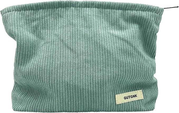 GUTGNK Corduroy Ladies Cosmetic Bag, Large Capacity Canvas Cosmetic Bag Travel Toiletry Bag Accessories Organizer, Light Blue Gray