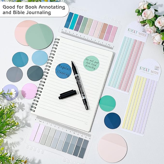 870 Sheets Transparent Sticky Notes, Clear 3 x 3 Round Sticky Notes with Marker, Waterproof Translucent Annotation Index Tabs for Bible Study Journaling Supplies