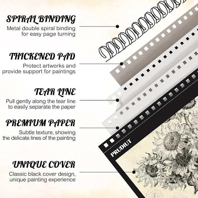 Prudiut Sketch Book Sketch Pad 8.5x11, Sketchbooks for Drawing 50 Sheets Acid Free Paper Spiral Binding Perforated Hardcover for Beginners Artists Ideal Gift Media Pencil Charcoal