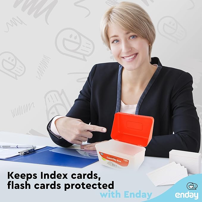 Enday Index Card Box Red 3x5 Index Card Holder, Index Card Organizer, Flash Card Holder, Holds 250 Cards. (36 PC)