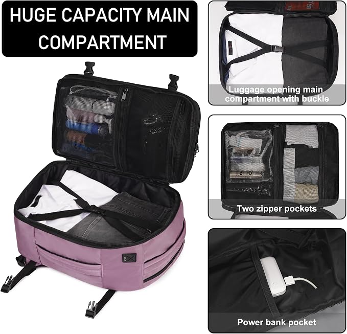 ECOHUB Travel Backpack 18x14x8 Frontier Airlines Personal Item Bag Pink | Carry On Backpack with 13 Pockets, Casual Daypack for Men Women Airline Approved Water Resistant Back pack with Charging Port