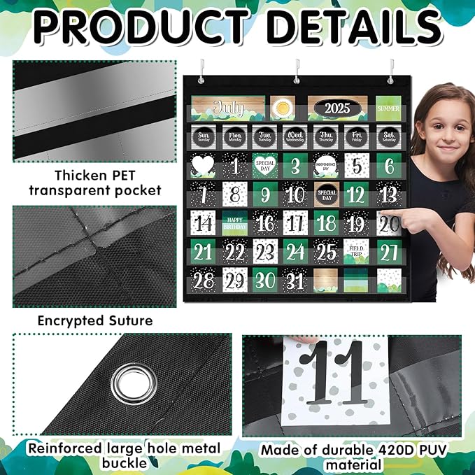 119 Pcs Classroom Calendar Pocket Chart Black Monthly Bulletin Board Set Seasons Festival Weather Farmhouse Calendar Set for Classroom Decoration Back to School Supplies(Scandi Mountains)