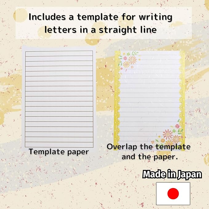 Iyo Washi Stationery Paper 15 Sheets (9.7 x 6.9 inch), Made in Japan, Yellow Flowers Stationery Paper Japanese Paper, Printable, Inkjet Printer, for Letter Writing, Greeting Card