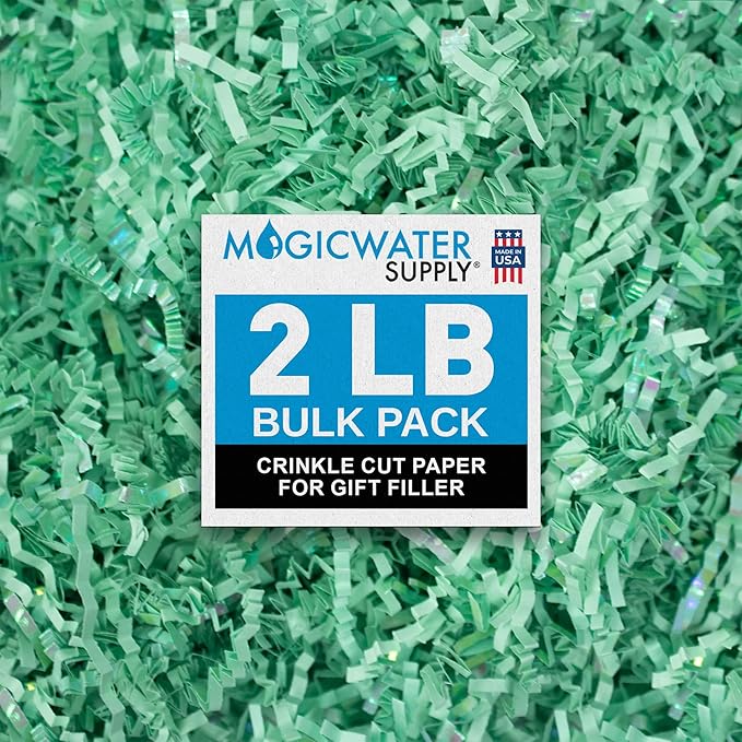 MagicWater Iridescent Crinkle Cut Paper for Gift Baskets - 2LB Diamond Mint Green - Perfect for Shredded Paper Filler, Basket Filler, Gift Boxes, Bridesmaid Gifts, Halloween Stuffers