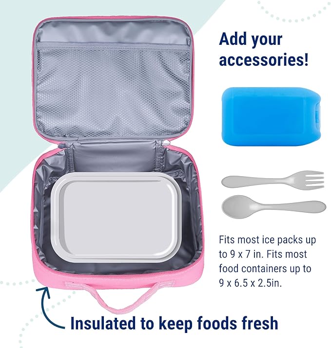 Wildkin Kids Insulated Lunch Box, Keeps Food Hot or Cold, BPA-Free with Mesh Pockets & Easy-Clean Lining – Ideal for School, Travel & Daycare – Flamingo Pink