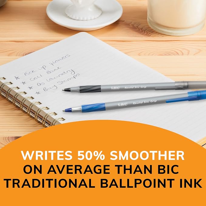 BIC Round Stic Grip Xtra Comfort Assorted Colors Ballpoint Pens, Medium Point (1.2mm), 36-Count Pack, Perfect Writing Pens With Soft Grip for Superb Comfort and Control, Pack of 18