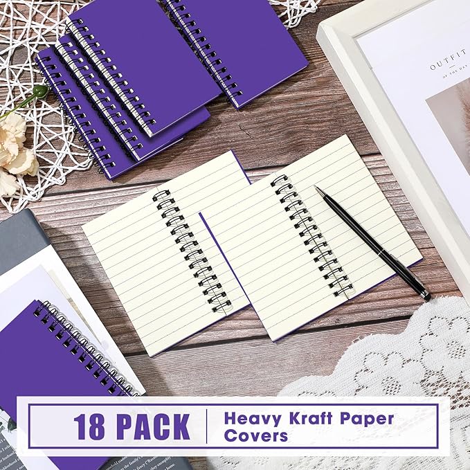 Jutom 18 Pcs Small Spiral Notebooks Memo Pads 3x5 Bulk Small Pocket Notebooks Mini Notepads with Lined Pages Mini Journals for Office School Work Supplies, 120 Pages (Dark Purple)