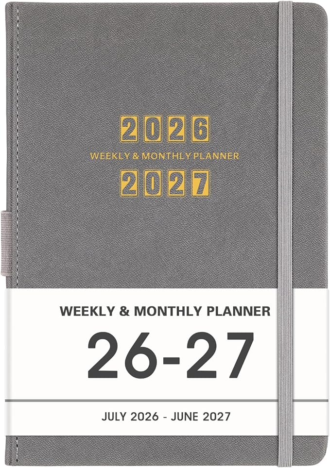 Planner 2026-2027 - 2026-2027 Planner Weekly and Monthly, Jul. 2026 - Jun. 2027, 5.75" x 8.25", Leather Planners with Thick Paper, Hardcover, Pen Loop, Back Pocket with Notes Pages - Grey