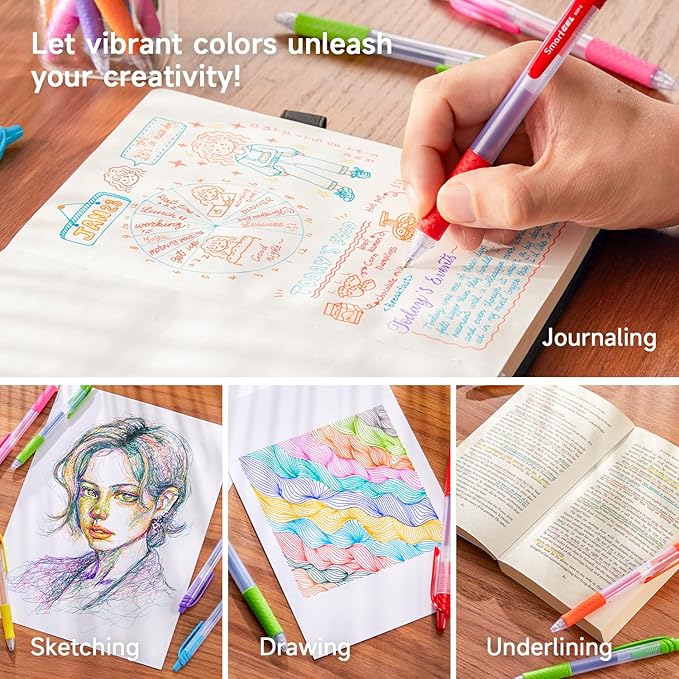 Colored Gel Pens, Lineon 24 Colors Retractable Gel Ink Pens with Grip, Medium Point(0.7mm) Smooth Writing Pens Perfect for Adults and Kids Journal Notebook Planner, Writing in Office and School