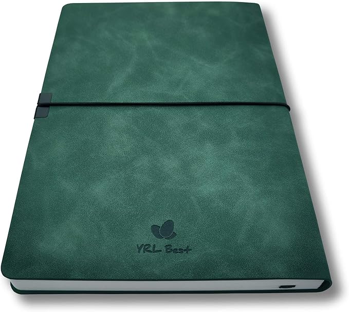Softcover Bullet Notebook Journal, Dotted/Dot Grid, A5, 5.8x8.3 Inches, Premium Faux Leather, Creamy Thick Paper, Sewn Bound, Elastic Band, Inner Pocket, Pen Loop, Lays Flat, Green