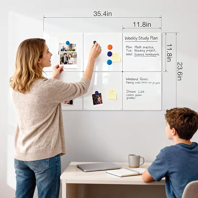 Comix Magnetic Board, 6 Pack Magnetic Whiteboard for wall, 11.8 x 11.8 Inches Dry Erase Board for Kids, Students, White Board Dry Erase Set for Fridge, Office and Home, White