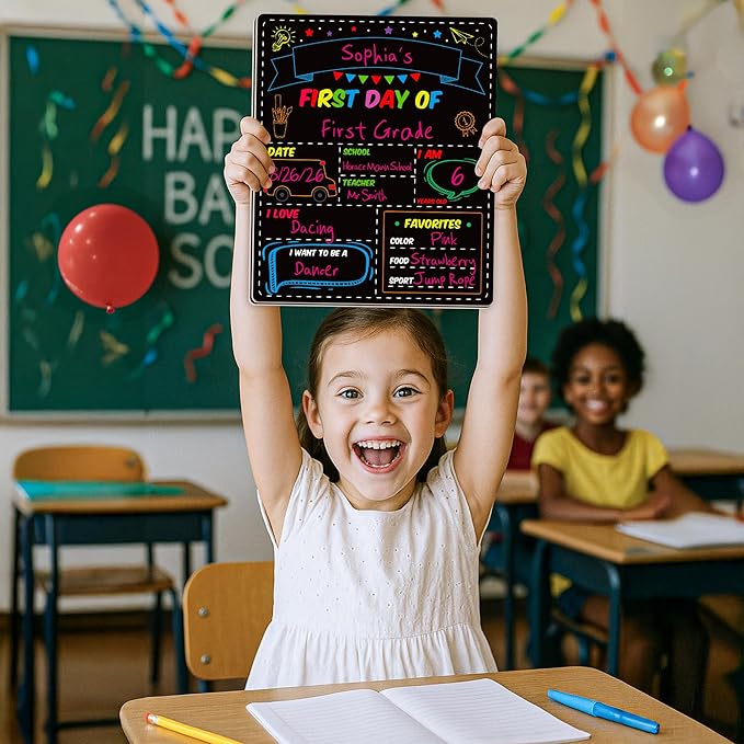 First and Last Day of School Board, Paper Back to Class Chalkboard for Kids | 10 X 12 IN Double Sided First Day of School Board, Blank Writing School Sign, Kindergarten Pre-School Memories and Milestones