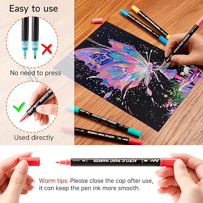 Shuttle Art 80 Colors Dual Tip Acrylic Paint Markers, Brush Tip and Fine Tip Acrylic Paint Pens for Rock, Ceramic, Wood, Canvas, Plastic, Glass, Stone, Calligraphy, Card Making, DIY Crafts