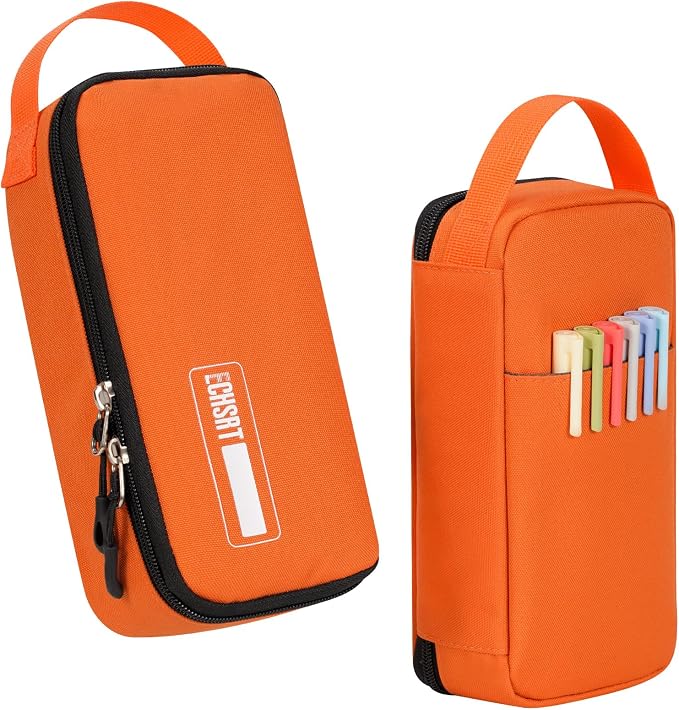 ECHSRT Large Capacity Pencil Case with Hidden Pocket, 1200D Oxford Fabric Zipper Pencil Pouch with Handle, Multi-Pocket Stationery Organizer for Office, College, Travel and Daily Carry, Orange