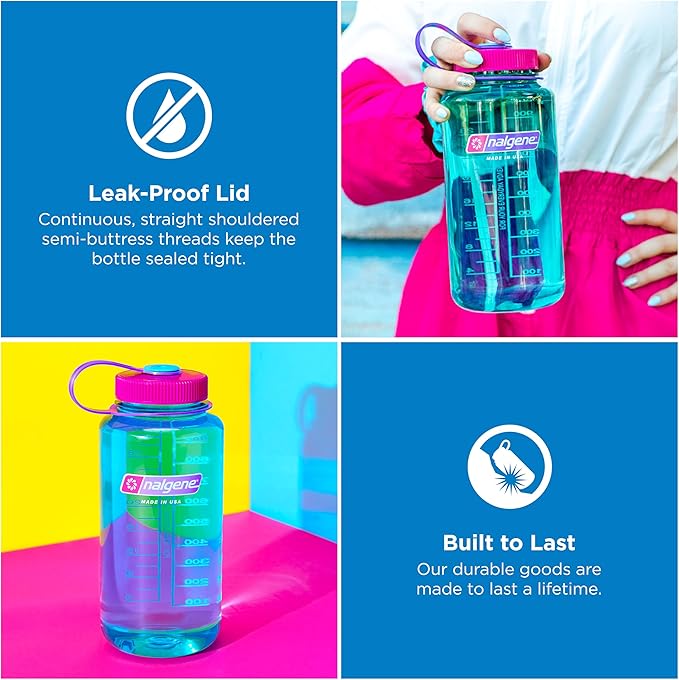 Nalgene 32 oz Wide Mouth Water Bottle | BPA-Free, Durable & Leak Proof, Lightweight Bottle for Hiking & Gym, Work & Travel
