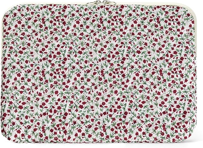 Puffy Laptop Sleeve 13-15.6 Inch Cute Quilted Laptop Protective Case Padded Floral Computer Sleeve for MacBook (B-red, 11 Inch)