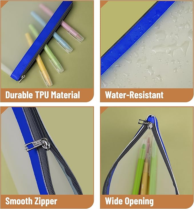 Mr. Pen- Clear Pencil Pouch, 3 Pack, Durable TPU Material, Large Water-Resistant Pencil Bags with Smooth Zipper, Multipurpose Clear Pouch for Stationery, School, Office, Travel Supplies