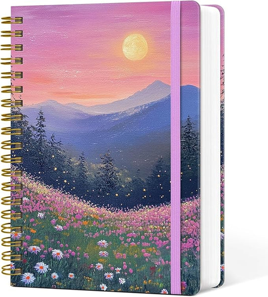 Lined Spiral Notebook Journal for Work, 300 Pages Thick B5 (7.1"x10") College Ruled Journal for Women & Writing, Hardcover Notebook for Note Taking, for Office Home School Supplies, Twilight Bloom