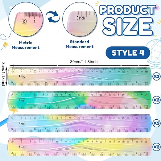 12 Pcs 12 Inch Flexible Rulers Bendable Soft Plastic Ruler