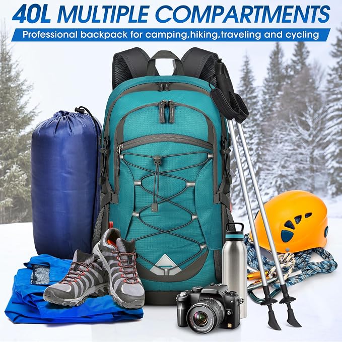IGOLUMON Hiking Backpack 40L Packable Lightweight Camping Daypack Men Women | Multi-compartment storage Water-resistant Foldable Nylon Material Hiking Day pack for Camping Cycling Outdoor